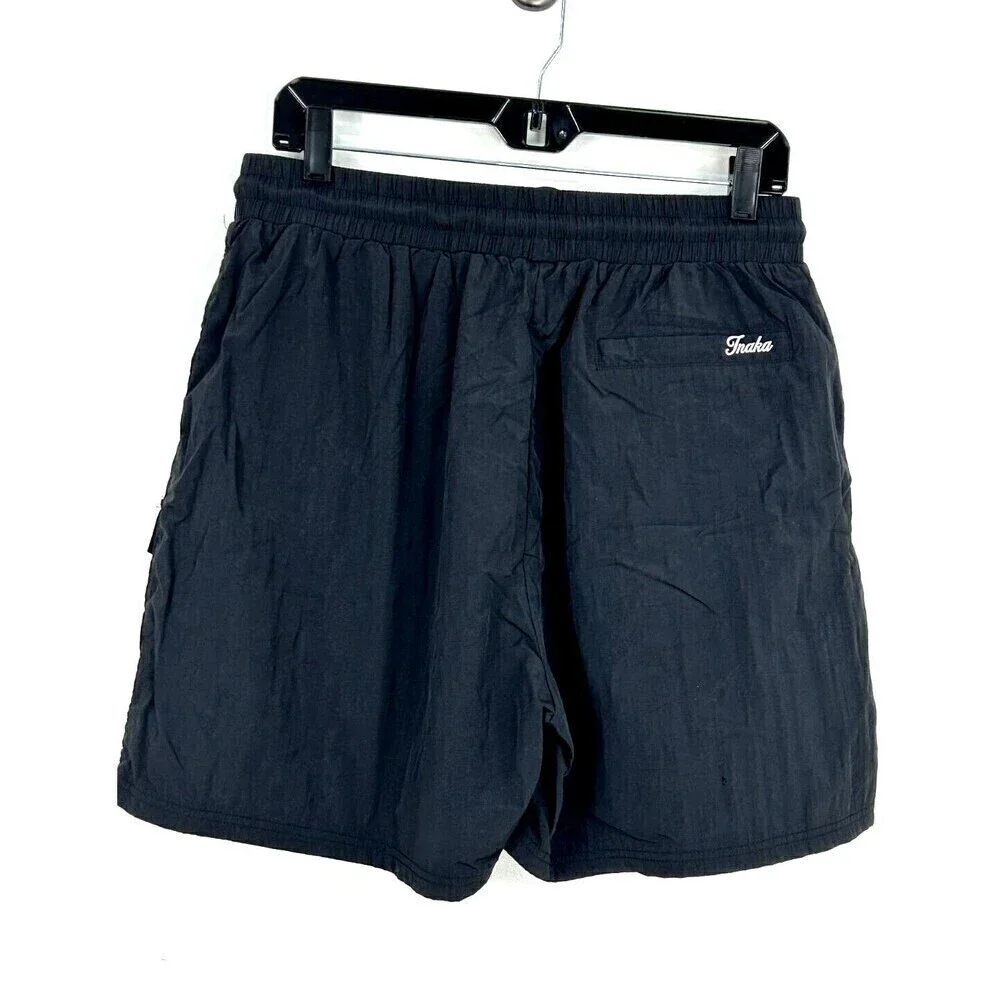 Inaka Power Mens Sz XL Nylon Black Cargo Short 5 Inch Logo Pockets Drawstring U3